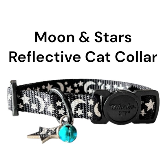 Whisker City Moon & Stars Black & White Reflective Cat Collar - Picture 1 of 11